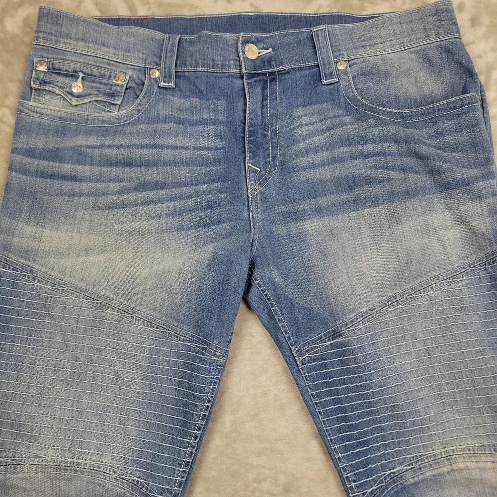 True Religion Rocco Mens Relaxed Skinny Medium Wash Blue 38x34 Cotton Casual